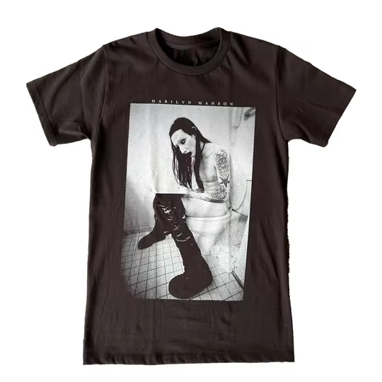 Marilyn Manson Men Cotton TShirt Dark Brown Gothic Grunge Style