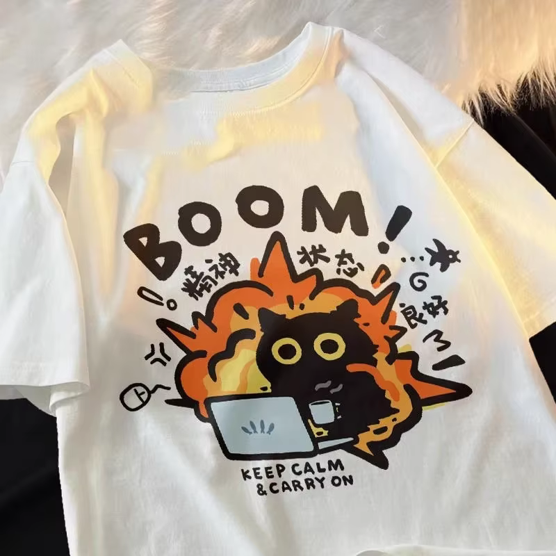 T-shirt à Manches Courtes pour Homme et Femme, Vêtement Décontracté, Imprimé Dessin Animé, Style Kaw