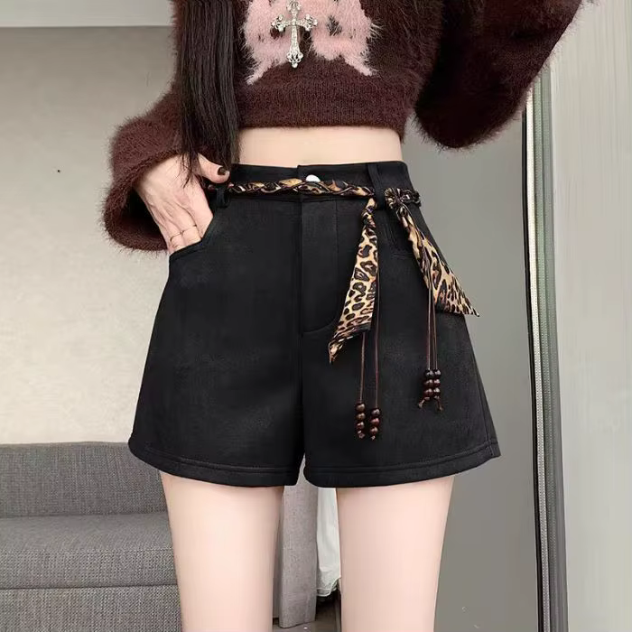 Short en daim pour femme, pantalon taille haute, mot A, jambes larges, nouvelle collection automne e
