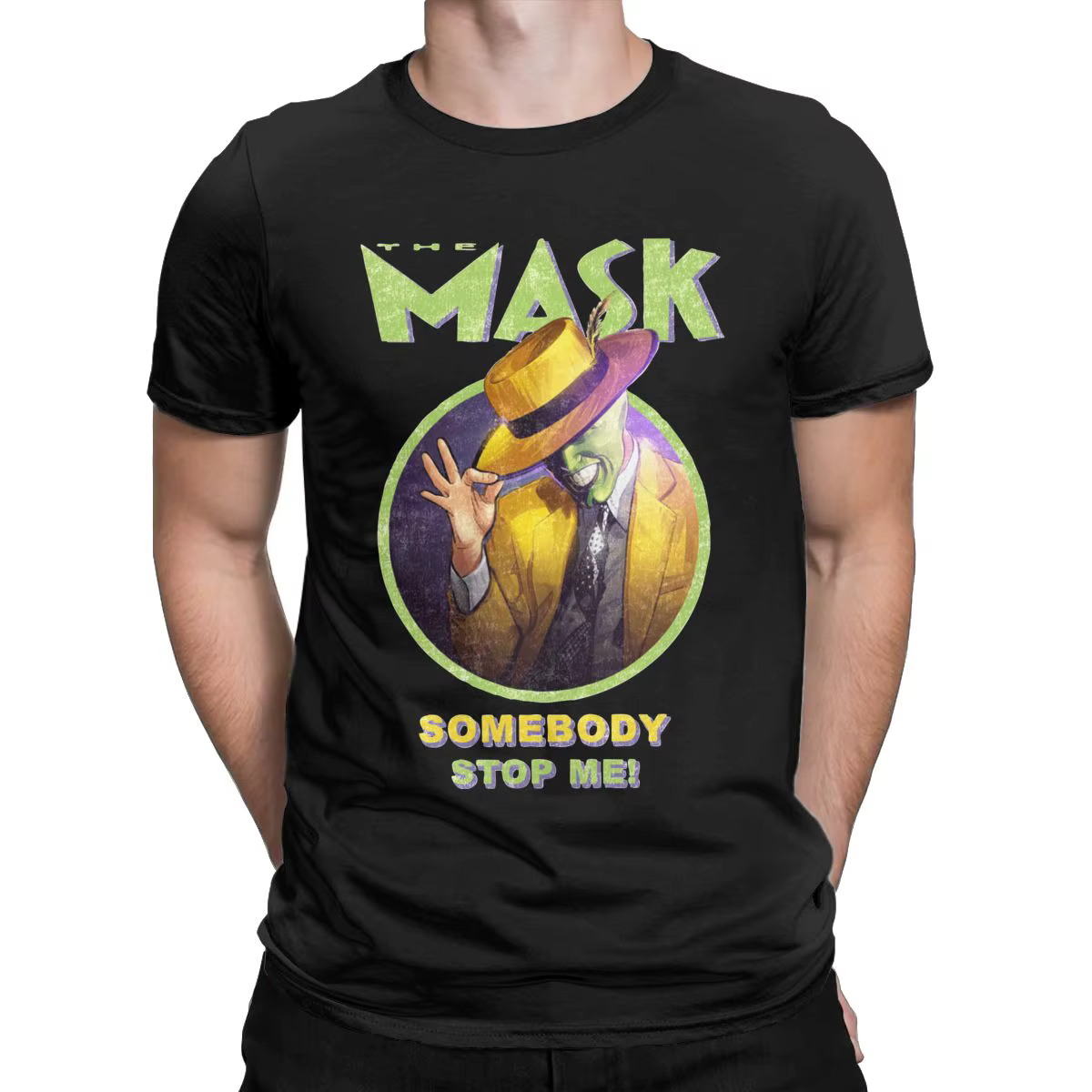 T-shirt manches courtes homme, vintage, humoristique et rétro, en pur coton, Jim Carrey, The Mask, c