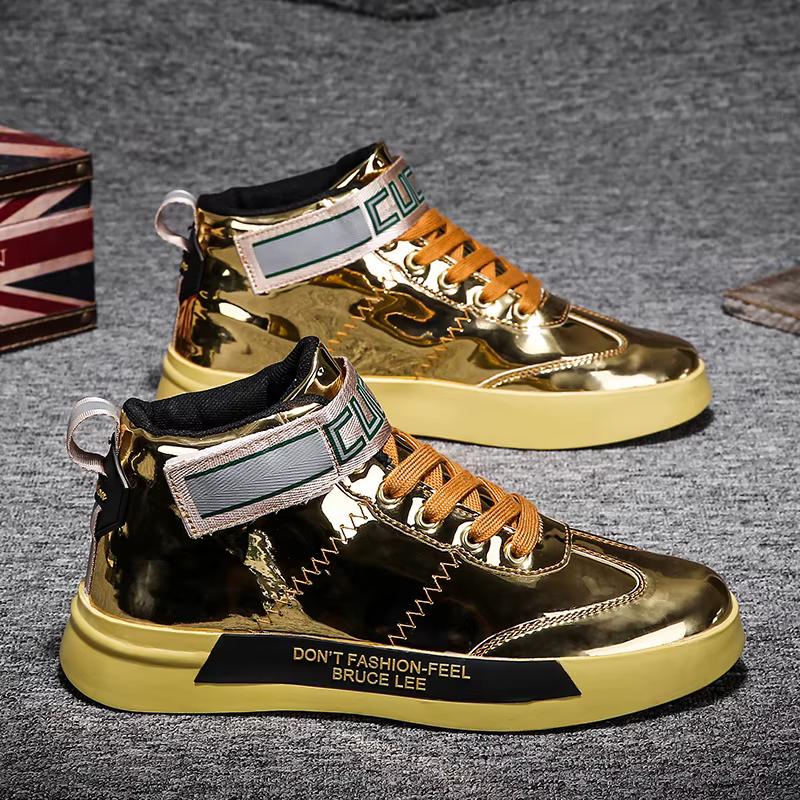 Hommes de luxe espadrilles décontractées chaussures de course haut or baskets HipHop confortable mod