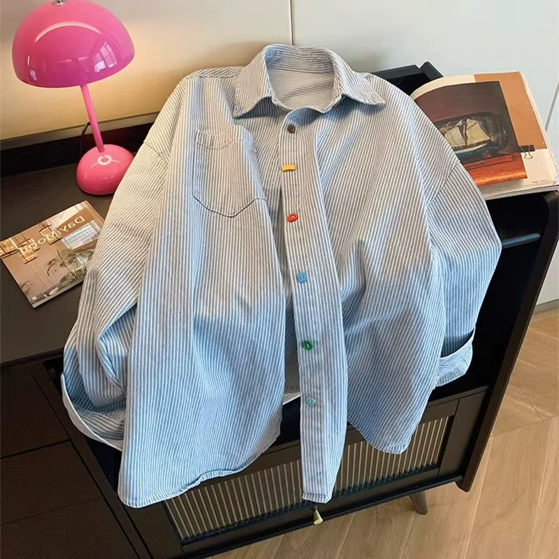 Chemise surdimensionnée rayée en jean vintage Belles chemisiers pour femmes en promotion Chemise à c