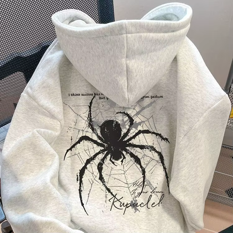 Sweat-shirt à capuche gothique Punk Spider, surdimensionné, unisexe, pour Couple, pull en velours pa