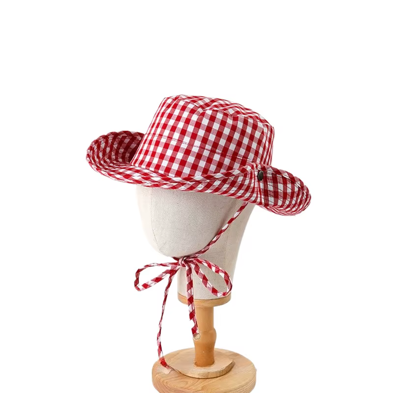 INS – chapeaux de pêcheur à carreaux rouges pour femmes, Protection solaire printemps-été, seau d'al