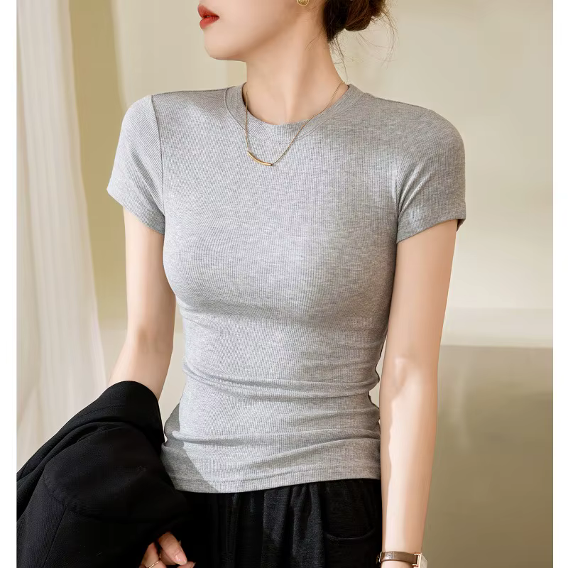 T-shirt d'été à manches courtes pour femmes, tissu amincissant polyvalent, léger et respirant, col r