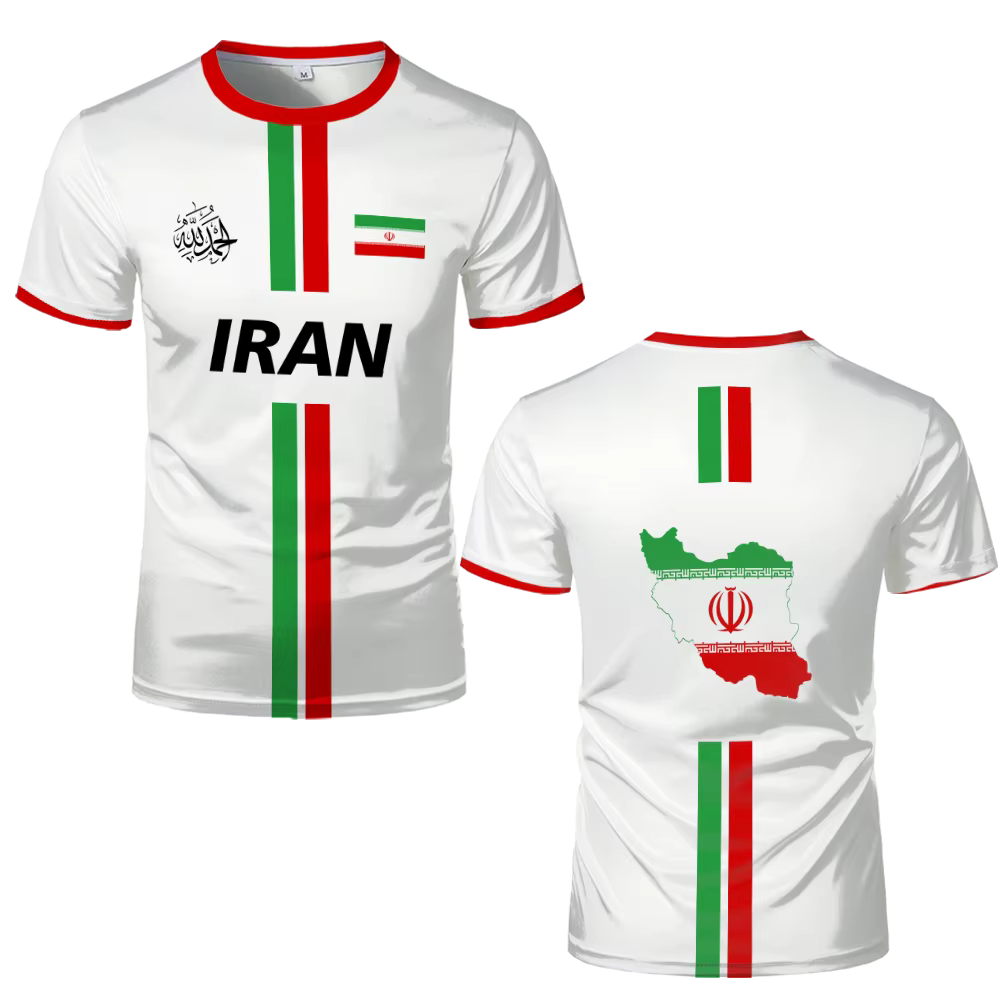Iran Football Jersey Sports d'été respirant séchage rapide col rond manches courtes T-shirt drapeau 