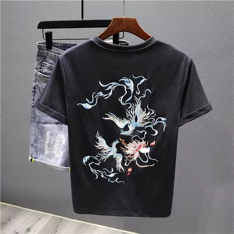 2025 nouveau Style ethnique brodé à manches courtes T-shirt hommes été haut de Base décontracté