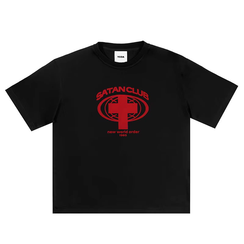 Économie à manches courtes Satan Club Graphic pour hommes, Streetwear en coton, Économie College vin