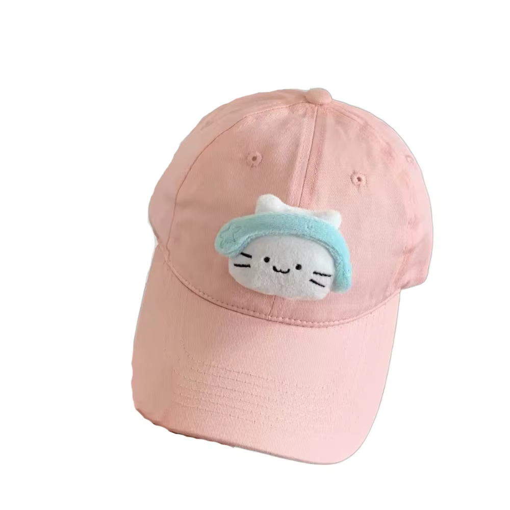 Casquette de baseball décontractée style coréen, couleur unie, avec motif chat anime et écouteurs, c