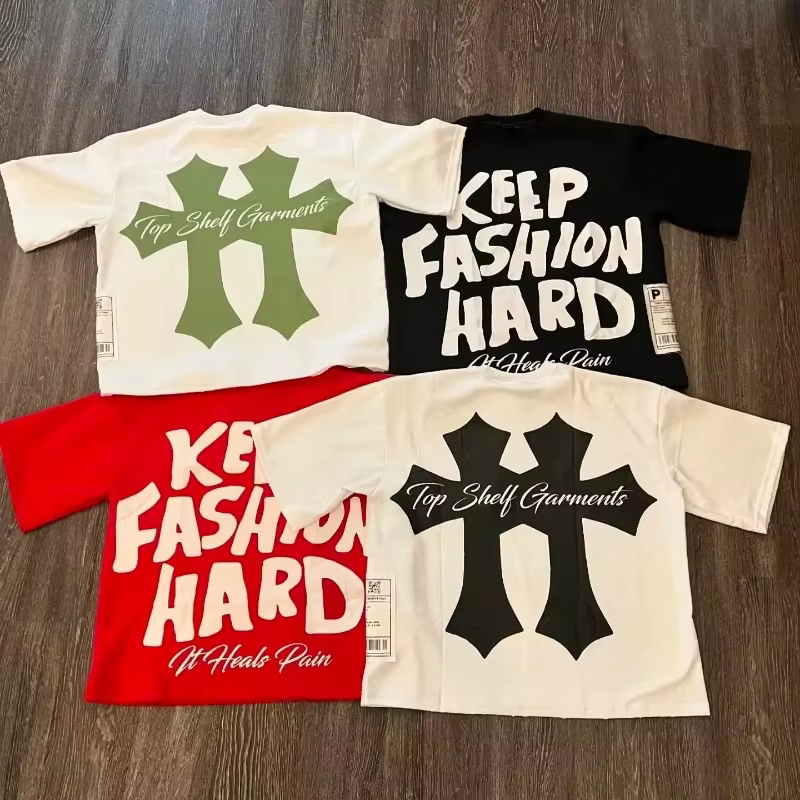 Graphique col rond pur coton haute rue nouvelles femmes imprimé T-shirt à la mode marque ample décon