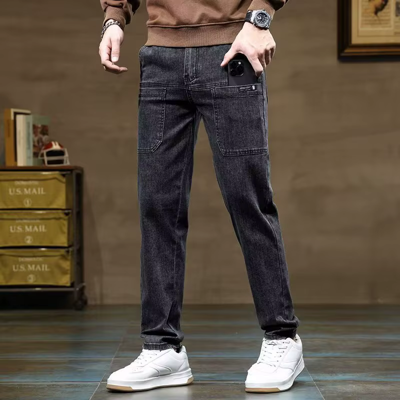 Jean vintage coupe droite pour homme – Tendance décontractée printemps-automne – Six poches – Pantal