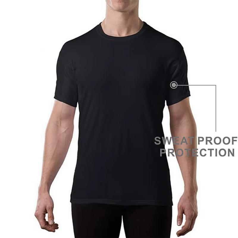 T-shirt à col rond avec coussin anti-transpiration pour homme, maillot de corps uni, t-shirt respira