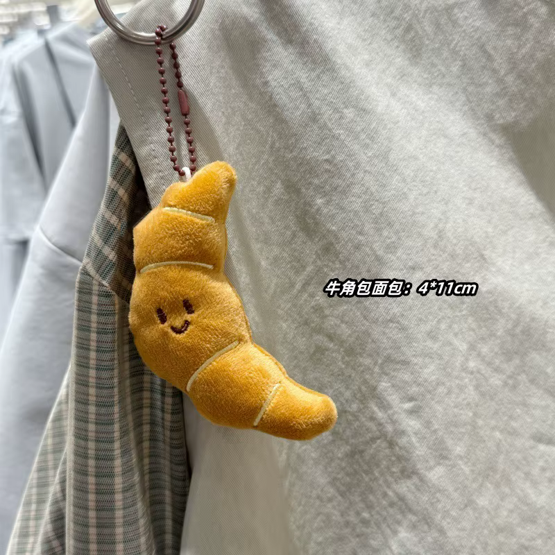Pendentif en peluche de dessin animé en forme de pain, donut et croissant mignon, accessoire de sac 