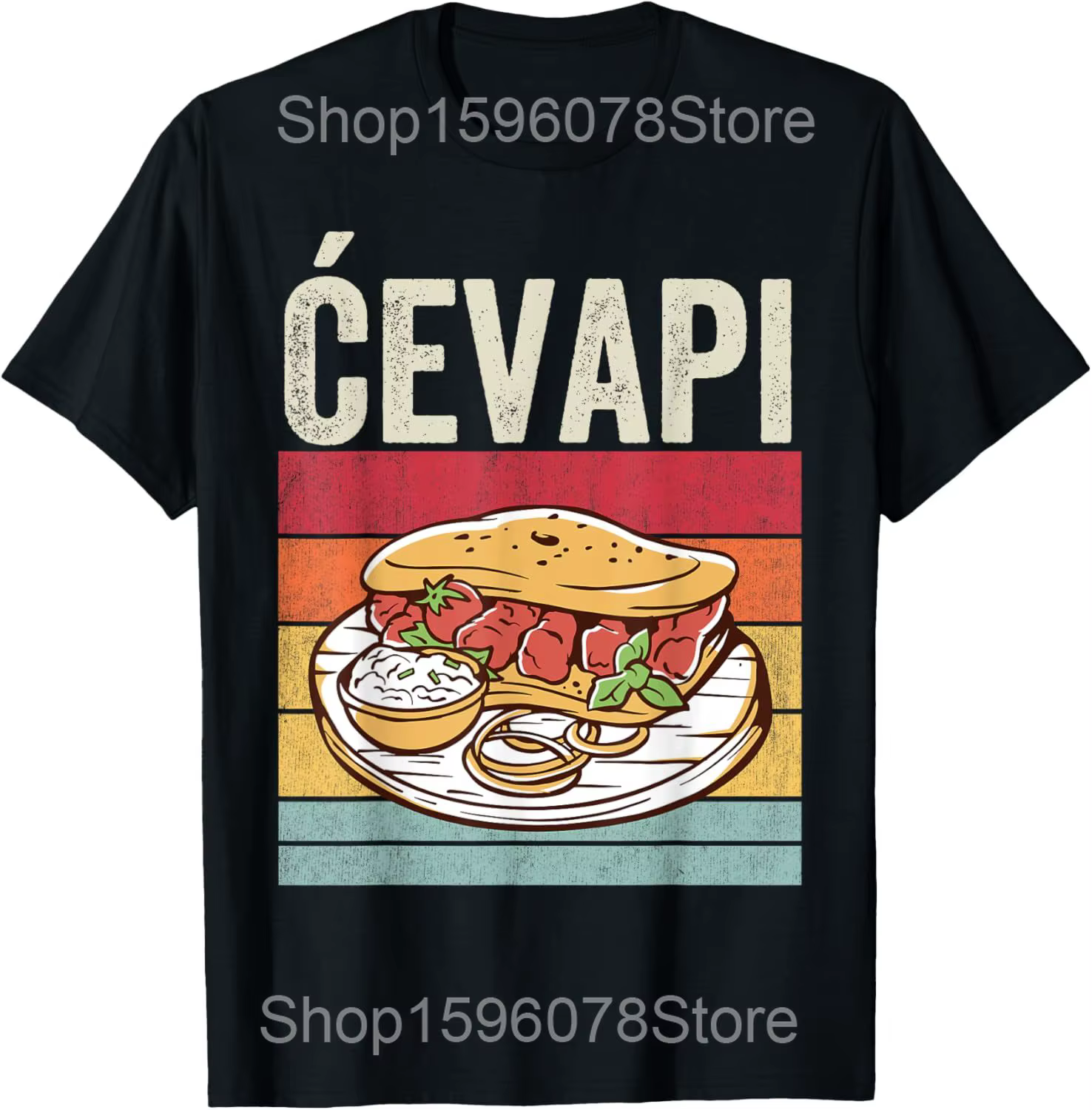 Cevapi Vintage Balkans nourriture Cevapcici t-shirt hommes femmes pur coton Humor Streetwear t-shirt