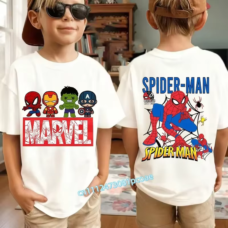 T-shirt à manches courtes pour enfants, imprimé Spider-Man mignon pour l'été, pour filles et garçons