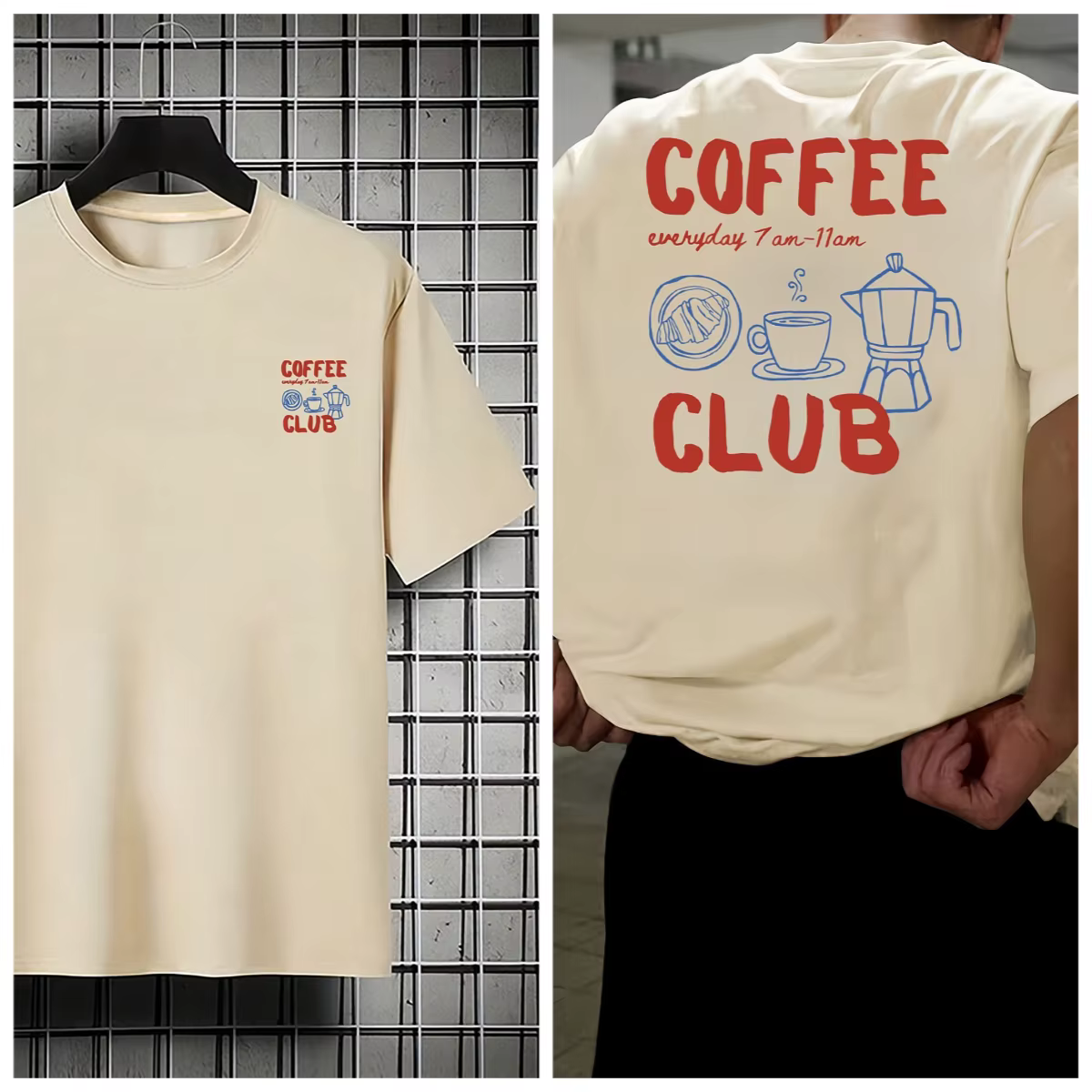 Hommes café Club loisirs T-Shirt imprimé graphique quotidien banlieue sport surdimensionné décontrac
