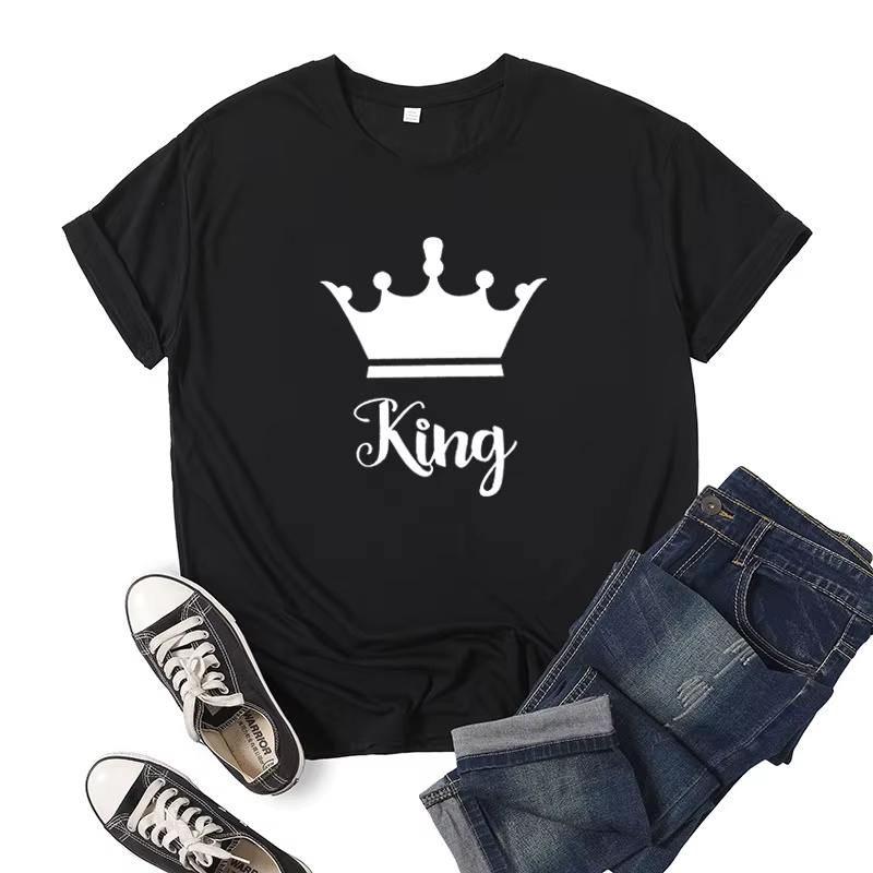 T-shirt à Manches Courtes et Col Rond pour Femme et Amoureux, Vêtement à la Mode, avec Couronne Impr