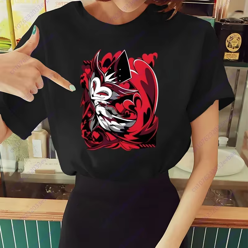 Femmes Helluva Boss T-shirt été à manches courtes imprimé à mâcher impression drôle Harajuku T-shirt