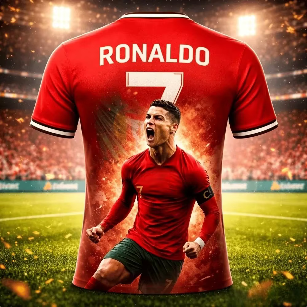 Maillot de football rétro rouge imprimé en 3D pour hommes et femmes, respirant, séchage rapide, pour
