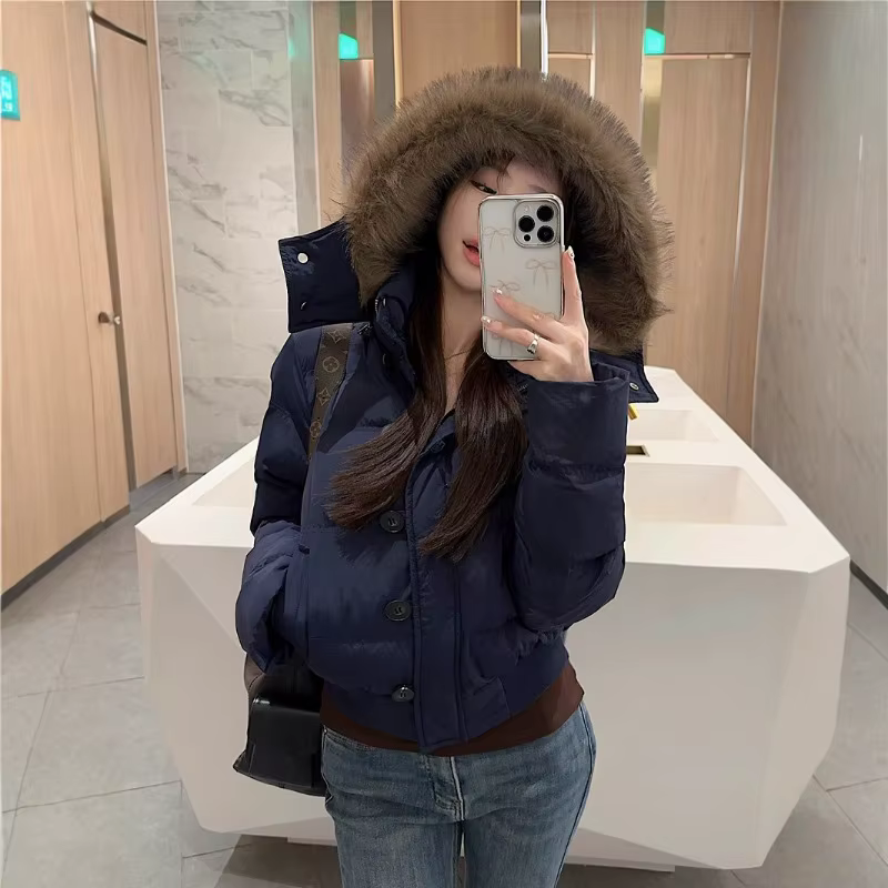 Col en fourrure à capuche Design Sense veste en coton femmes hiver nouvelle veste courte en coton ch