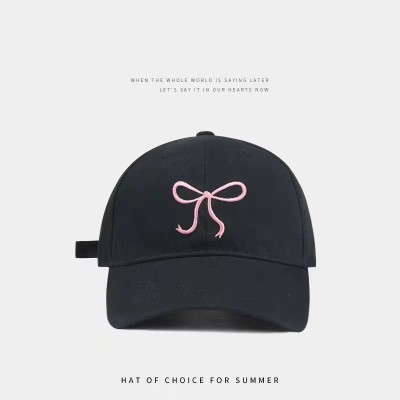 Casquette de baseball rose Coquette brodée avec nœud, pour femme, à large bord, effet amincissant, s
