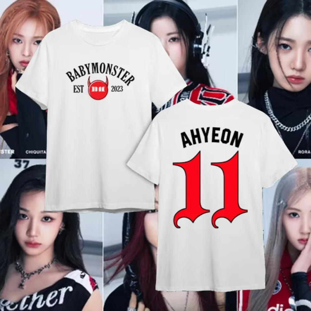 T-shirt Babymonster pour femme, col rond, imprimé, Bias Ahyeon Asa Rami Rora Ruka Rami Pharita Chiqu