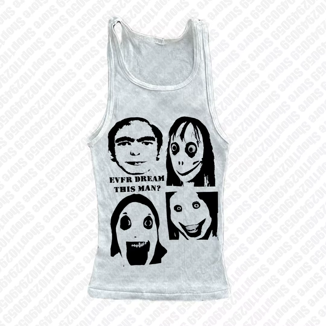 T-shirt court Y2K à imprimé gothique, style streetwear Harajuku, blanc, à bretelles, pour femme, man