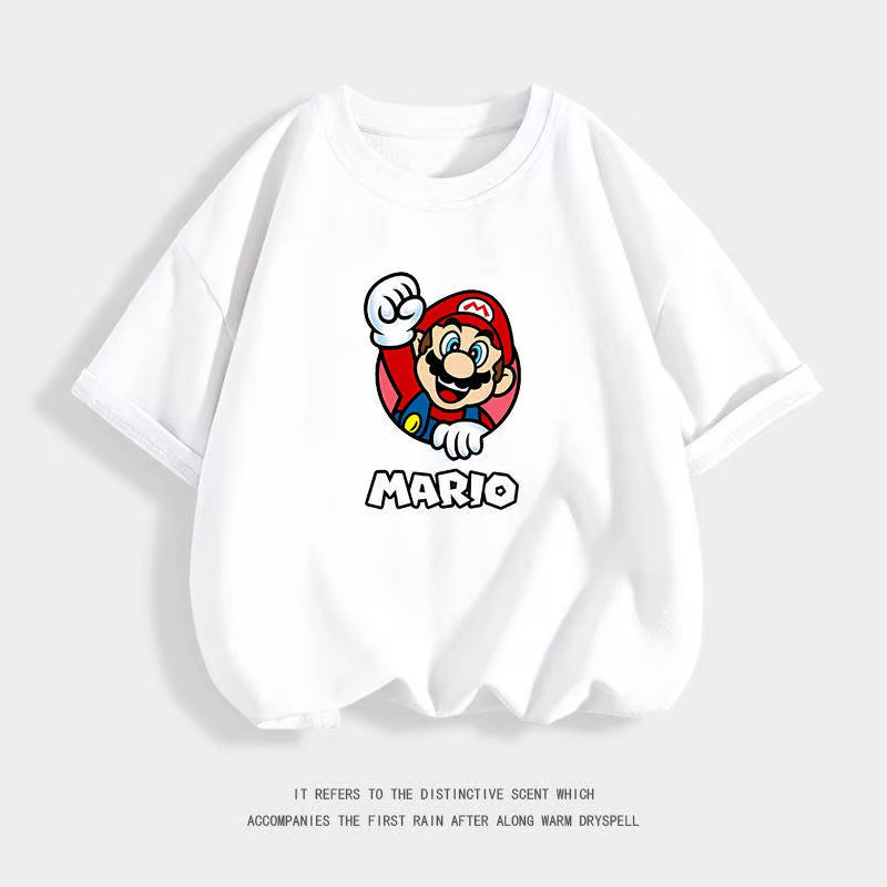 T-shirt en coton à manches courtes pour garçons Mario Yaix Super Mario Cartoon - T-shirt d'été pour 