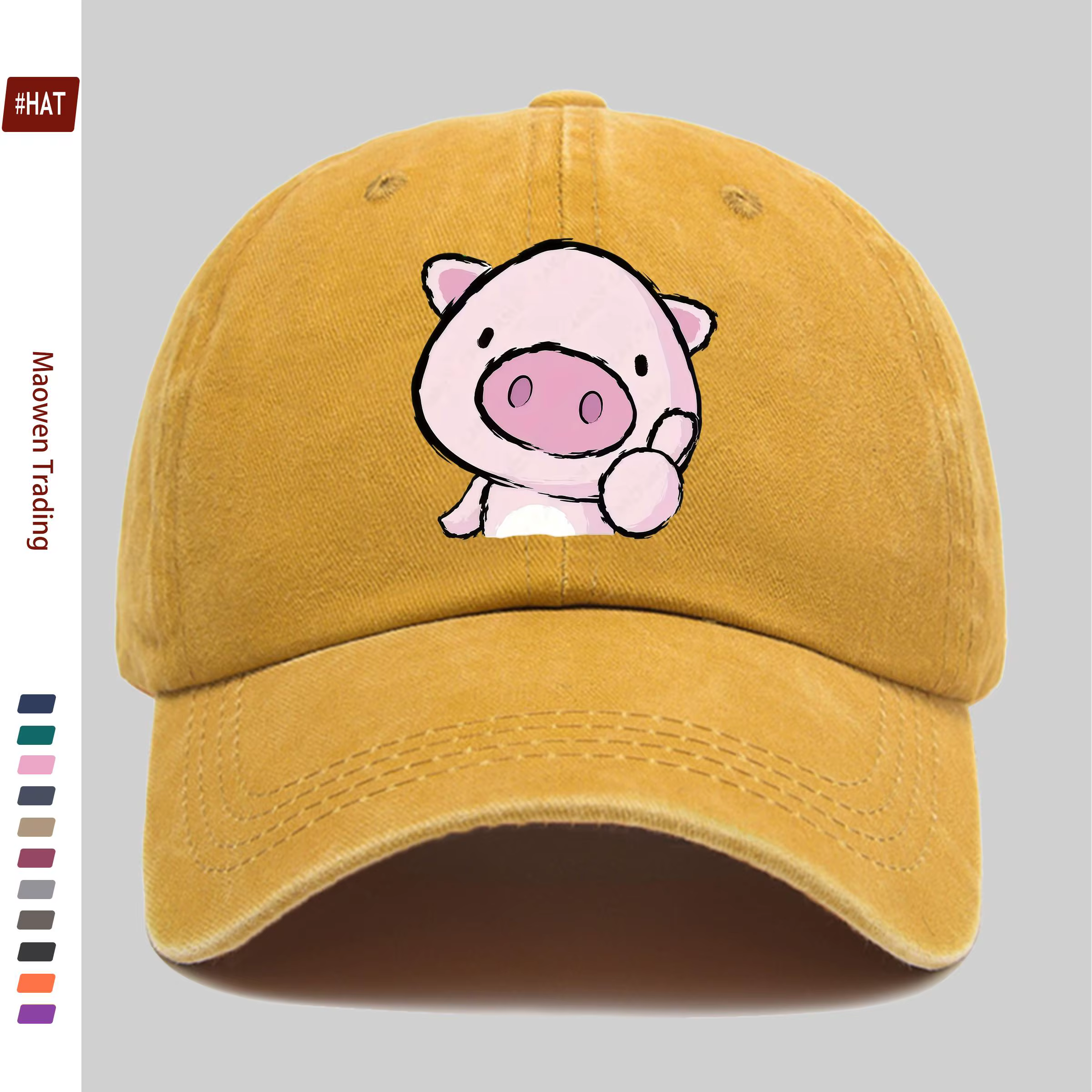 1 pièce Casquette de baseball rose à imprimé cochon mignon, design minimaliste, casquette de soleil,