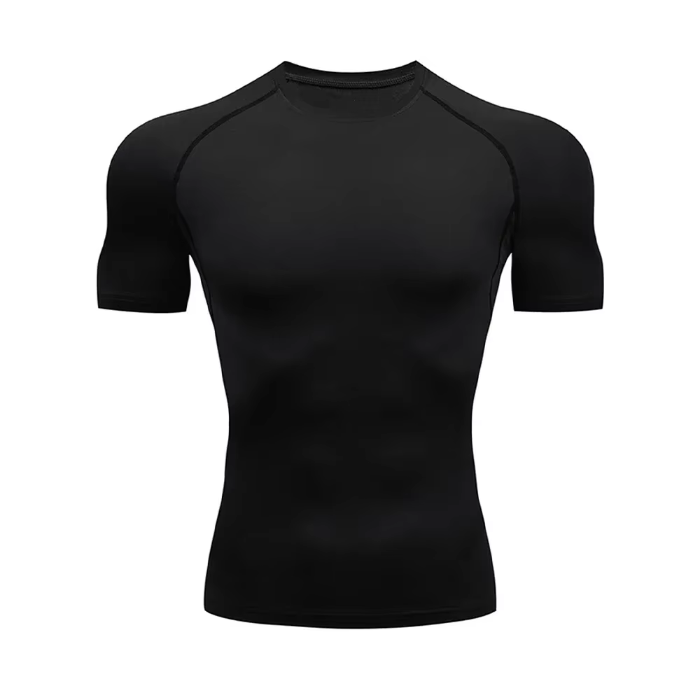 Chemise de Compression de sport de musculation pour hommes t-shirt d'été à col rond salle de sport F