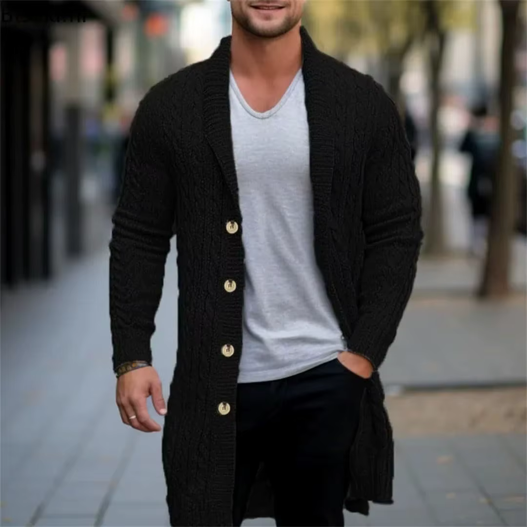Veste Cardigan en tricot pour hommes, manteaux, coupe cintrée, Style britannique, boutons, manches l