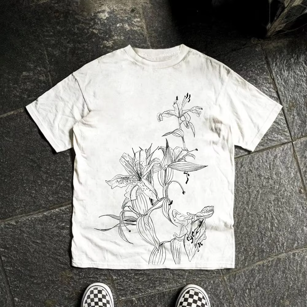 T-shirt à manches courtes col rond style rétro preppy avec imprimé floral Iris NewLine Art, vêtement