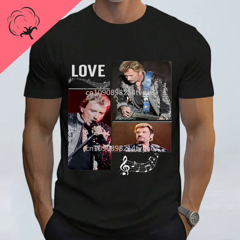 Johnny Hallyday Camiseta célèbre France Rock musique Fan cadeaux Camisa Classique T-Shirt classique 