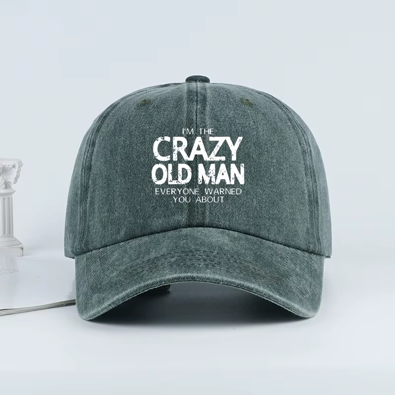 Casquette de baseball délavée avec imprimé « Crazy Old Man » amusant, réglable, unisexe, style décon