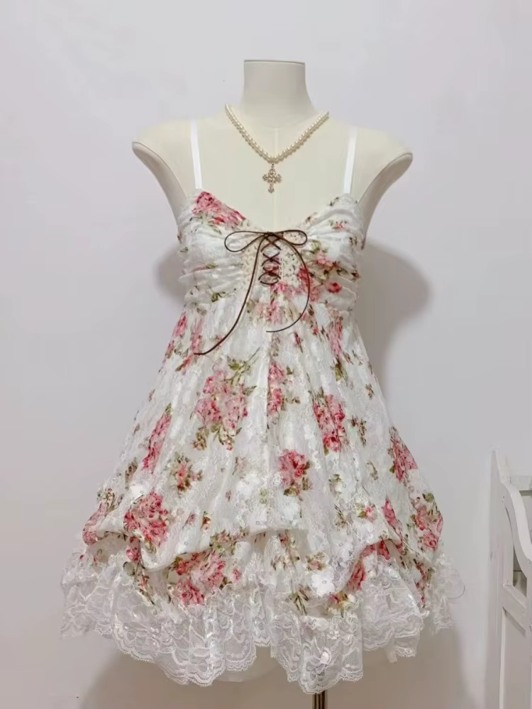 Robe à bretelles en dentelle pour femmes, Design Vintage, élégante, douce, mignonne, bourgeon de fle