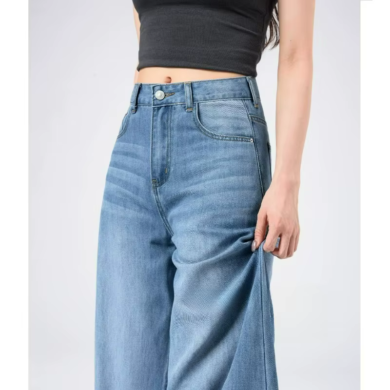Jean en Lyocell d'été pour femme, respirant, taille haute, coupe droite, jambe large, style Y2K, pan