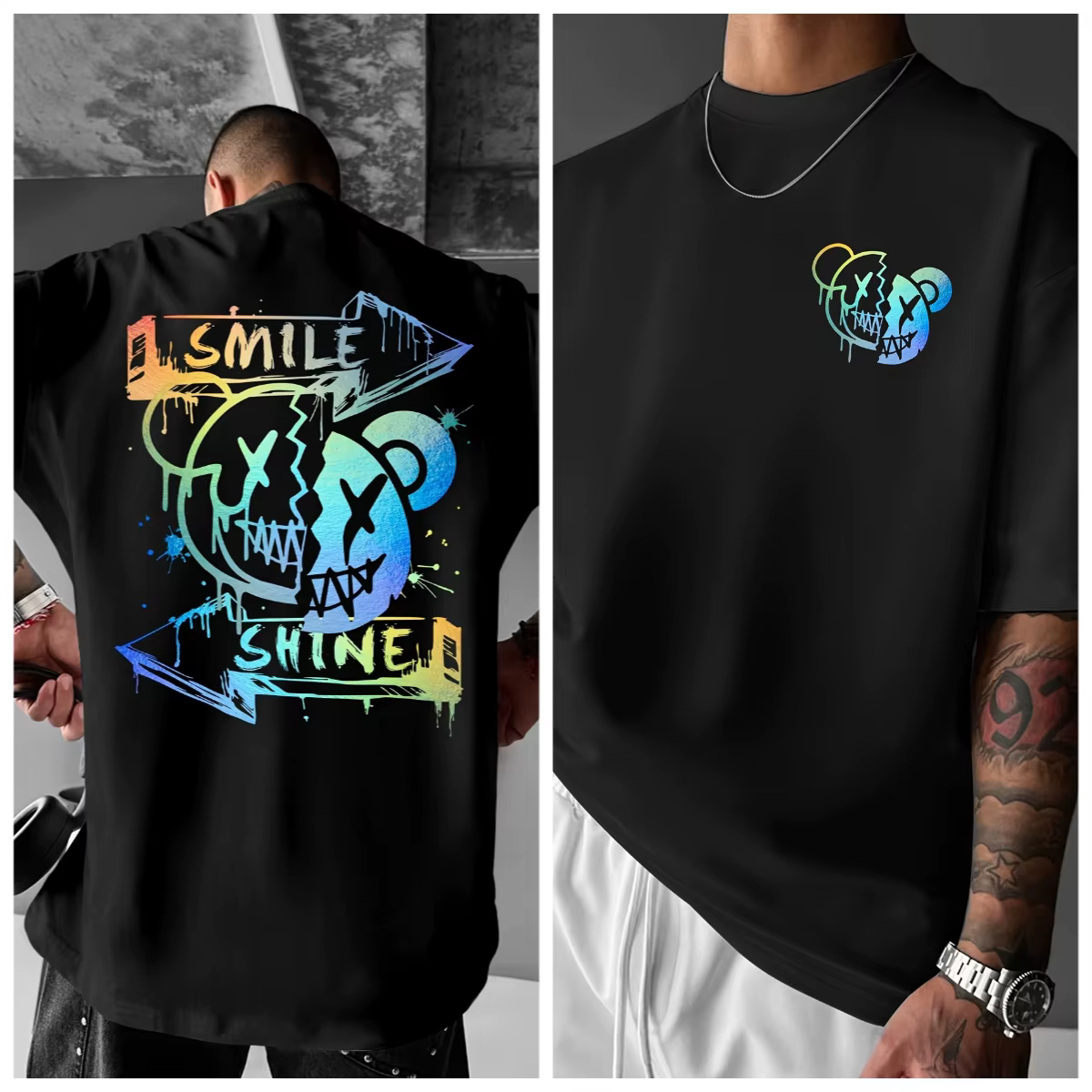 T-shirt imprimé pour homme, style streetwear américain - Col rond, manches courtes, été