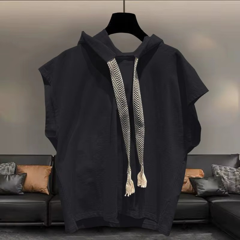 T-shirt sans manches à capuche pour hommes, grande taille, couleur unie, ample, assorti avec tout, h