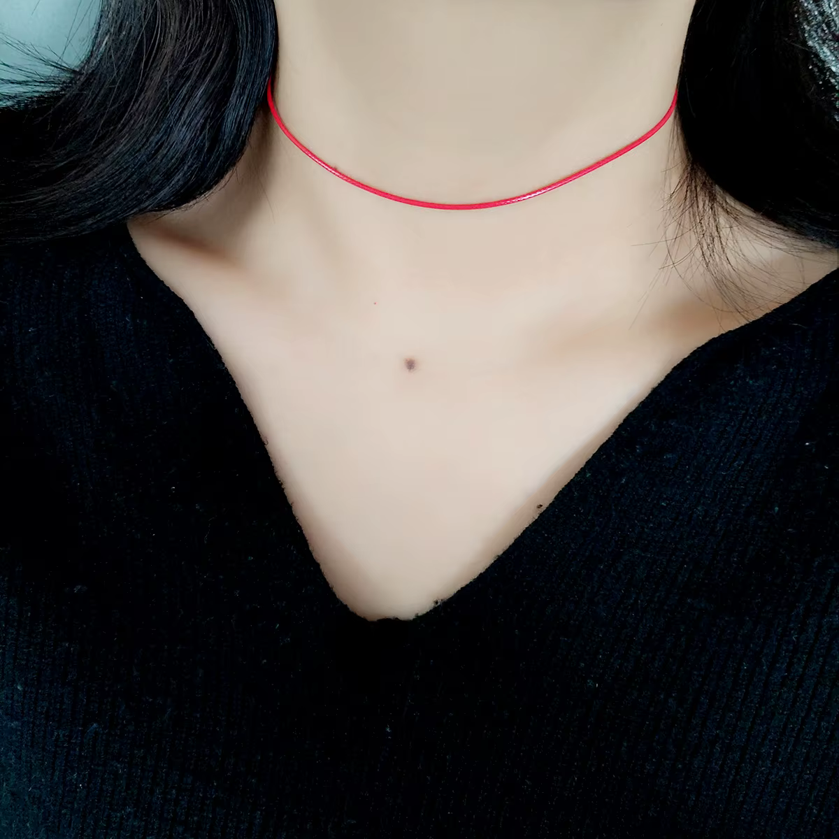 Collier Ras du Cou avec Corde de Cire Rouge pour Femme, Accessoire d'Ornement d'Été, Style Hip Hop, 