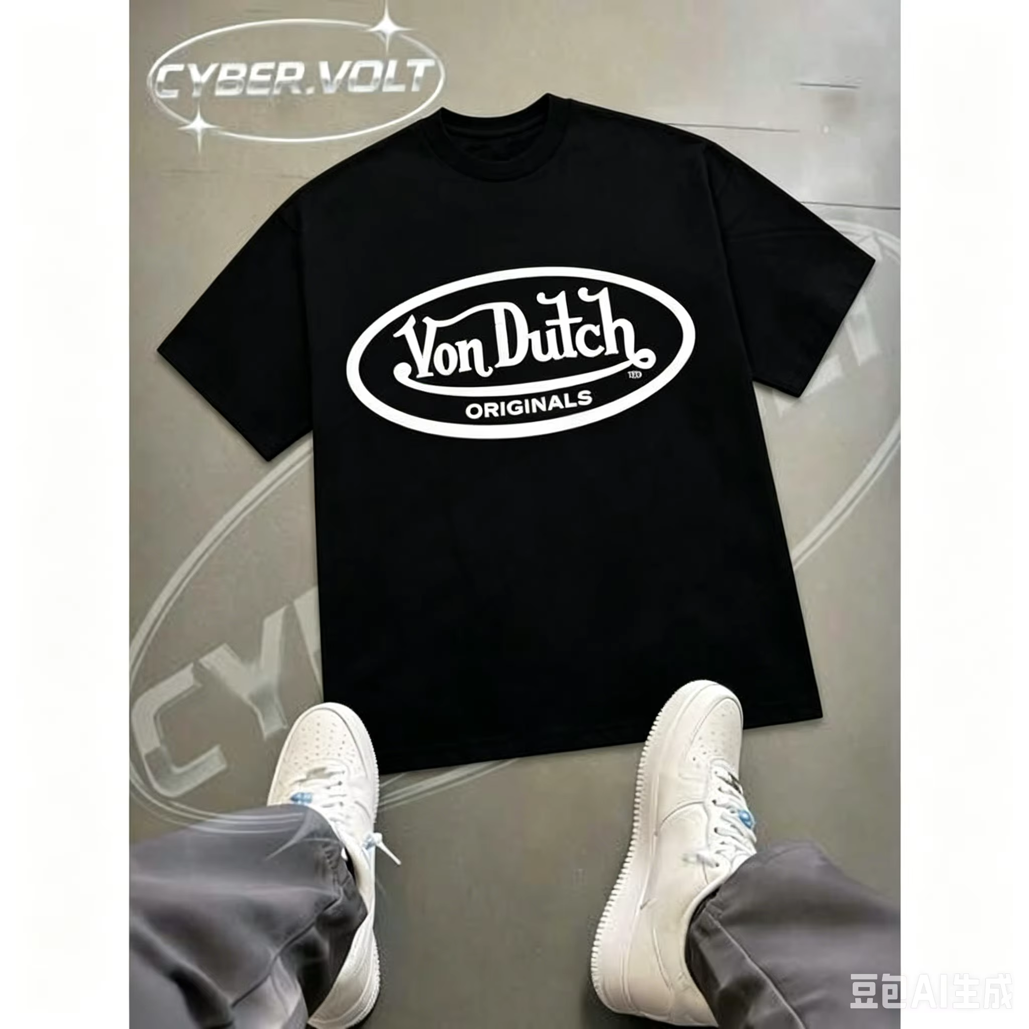 【Nouveauté】T-shirt graphique surdimensionné avec logo ovale Von Dutch Originals |   T-shirt à manche