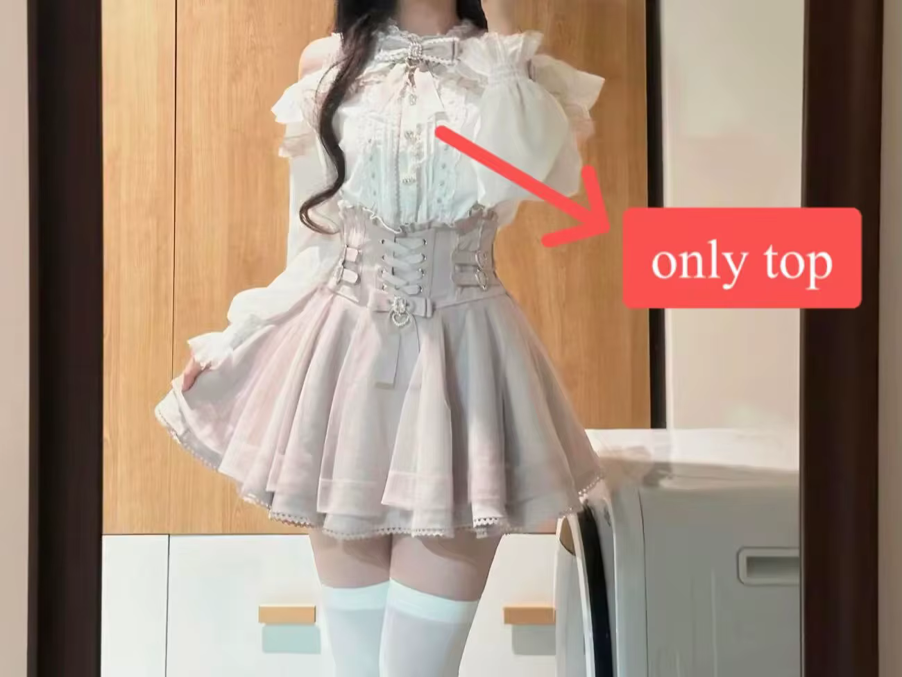 Sweet Lolita – chemises à épaules dénudées avec nœud et dentelle, design chic pour filles + ensemble
