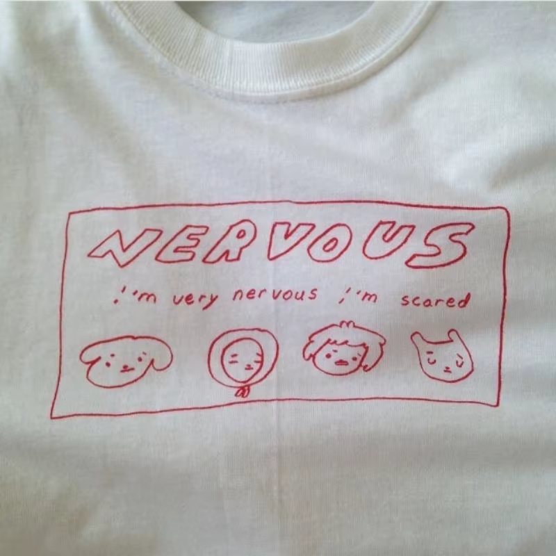 Dessin nerveux mignon graphique T-Shirt unisexe Tumblr mode citations T-Shirt été décontracté chemis