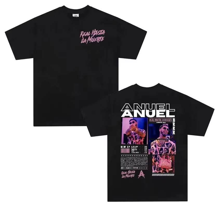 T-shirt Rapper ANUEL AA Real Hastala Muerte Tour pour Hommes et Femmes, Style Rétro Oversize Y2K Str