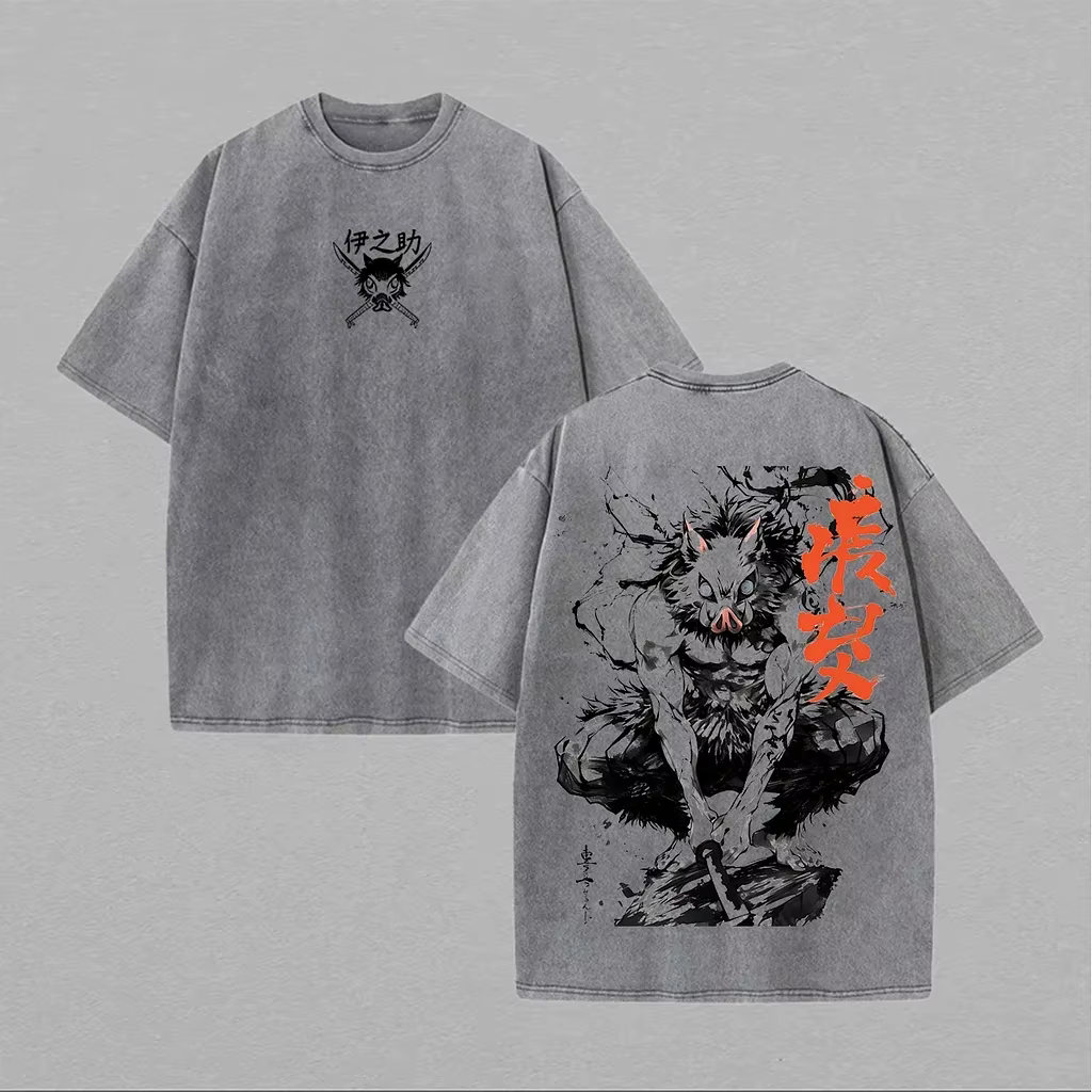 Manga Demon Slayer Inosuke imprimé hommes T-shirts été décontracté surdimensionné Vintage Hip Hop St