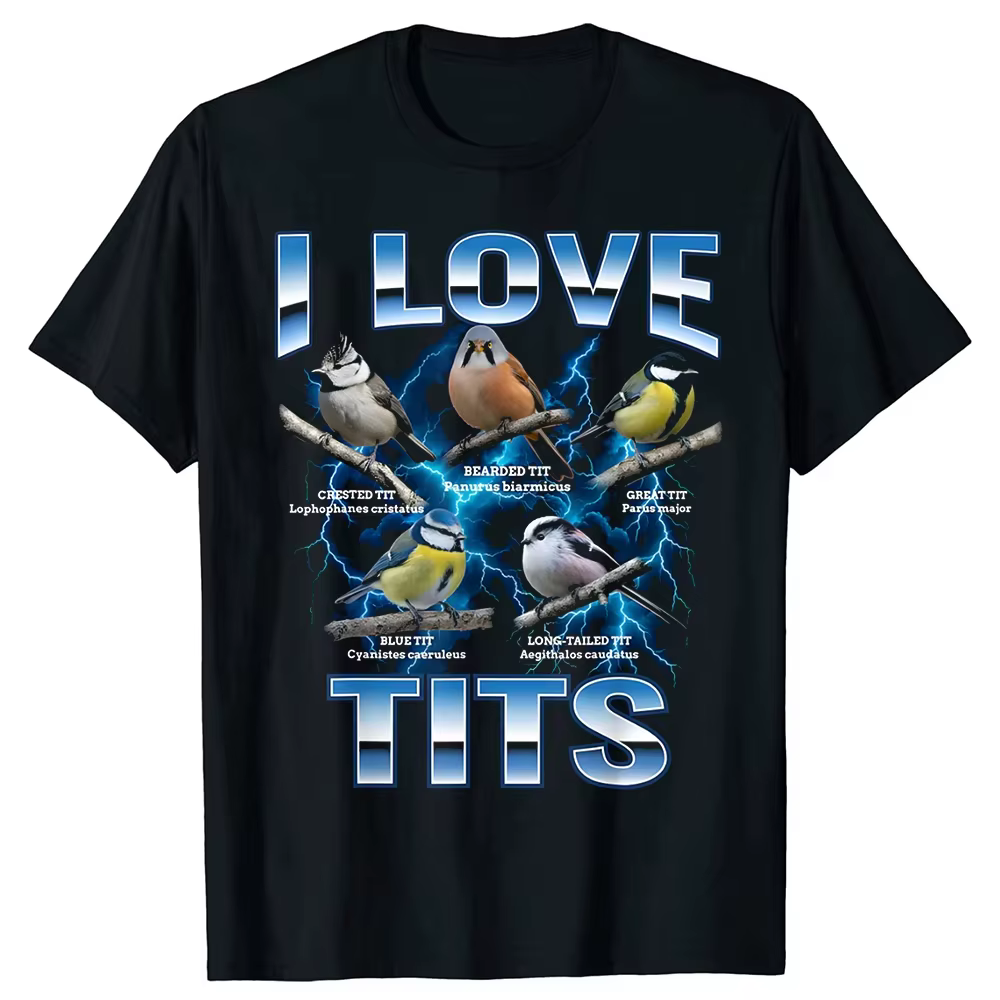 T-shirt unisexe amusant avec motif oiseau 'I Love Tits' pour observation des oiseaux, style rétro, c