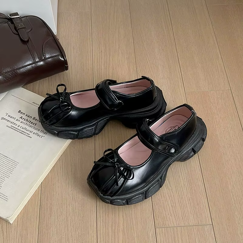 Mocassins plats à plateforme de Ballet rétro pour femmes, baskets de ballerine, escarpins épais Mary