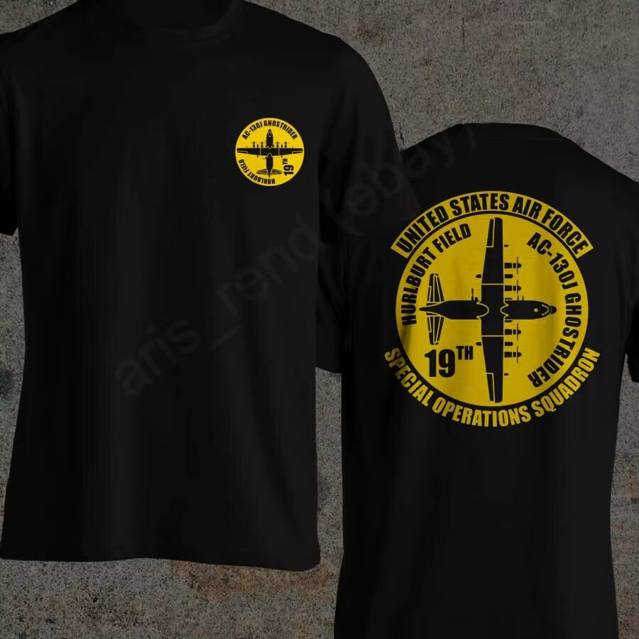USAF – T-shirt à manches courtes et col rond pour homme, AC-130J coton, avec les opérations spéciale