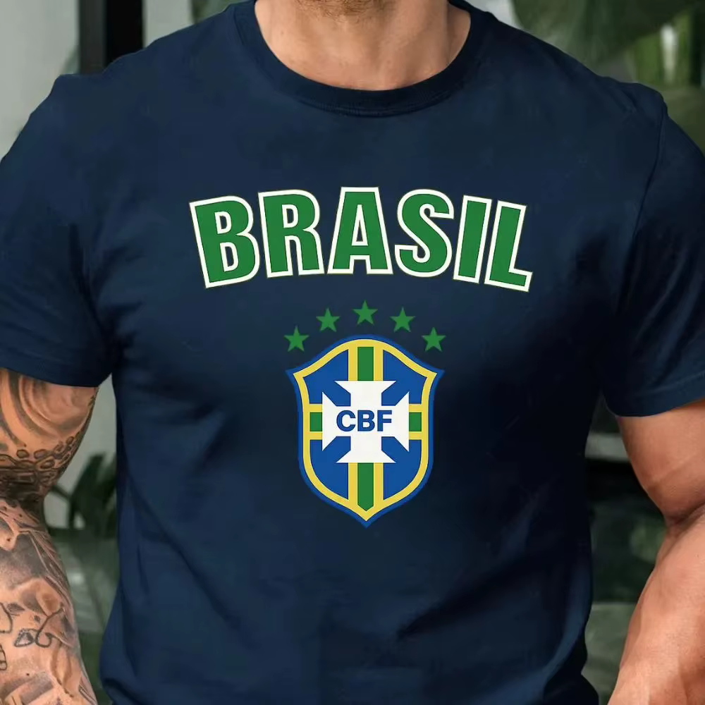 Nouveau T-shirt de football brésilien été 2026 pour hommes et femmes, en coton respirant, col rond, 