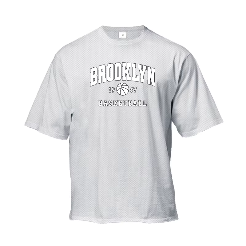 Brooklyn-T-shirt de course imprimé basket-ball pour hommes, vêtements de fitness en maille à séchage