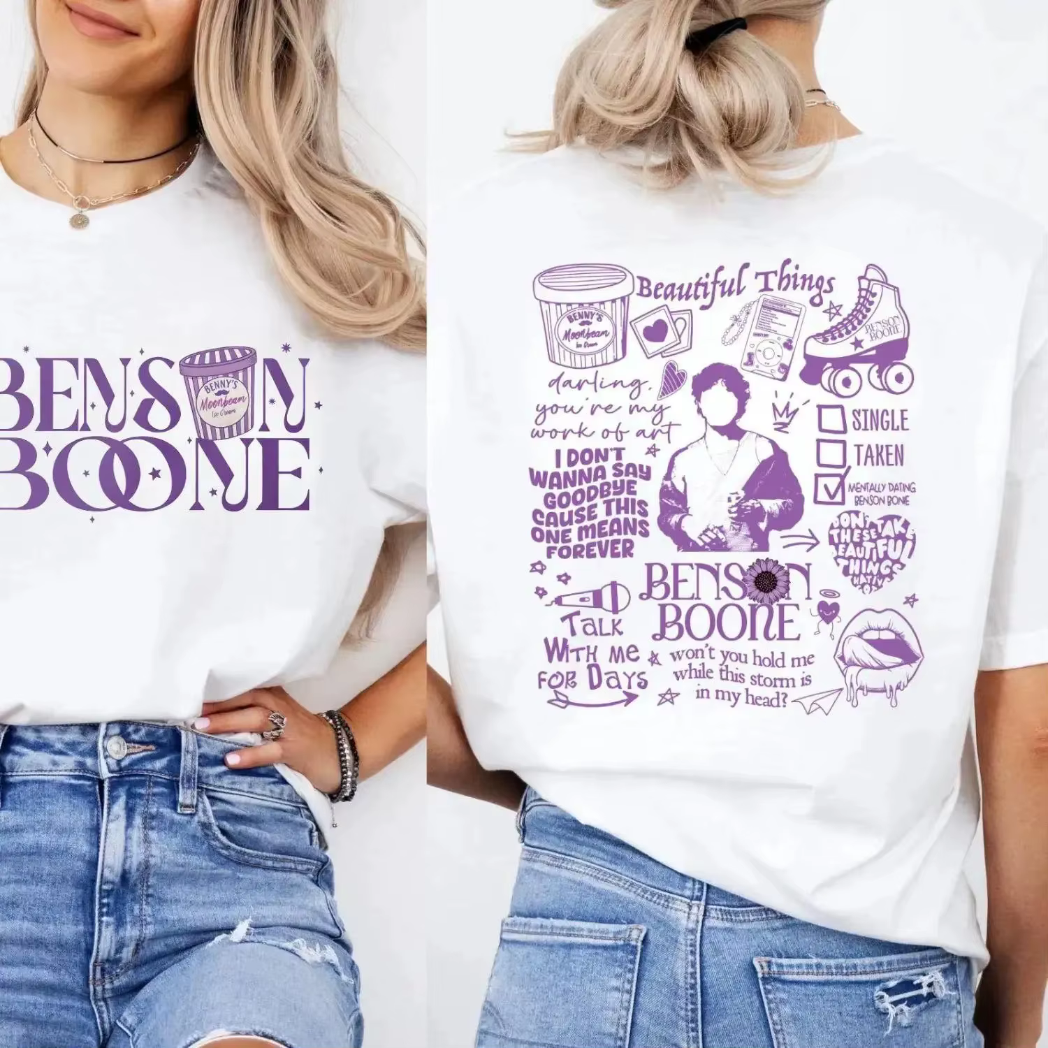 Benson Boone Merch T-shirt imprimé graphique Concert Tour Album graphique à la mode femmes hommes T-